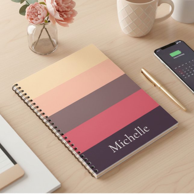 Brown Color Blocked Striped Custom Notebook Anteckningsbok (Skapare uppladdad)