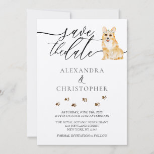 Brown Corgi puppy Bröllop Calligraphy-skript Spara Datumet