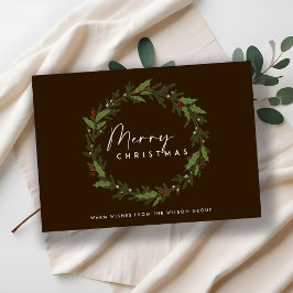 BROWN CORPORATE CHIC HOLLY BERRY WREATH CHRISTMAS JULKORT