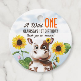 Brown Cow Sunblomma Girl First Birthday Gåvor Etiketter