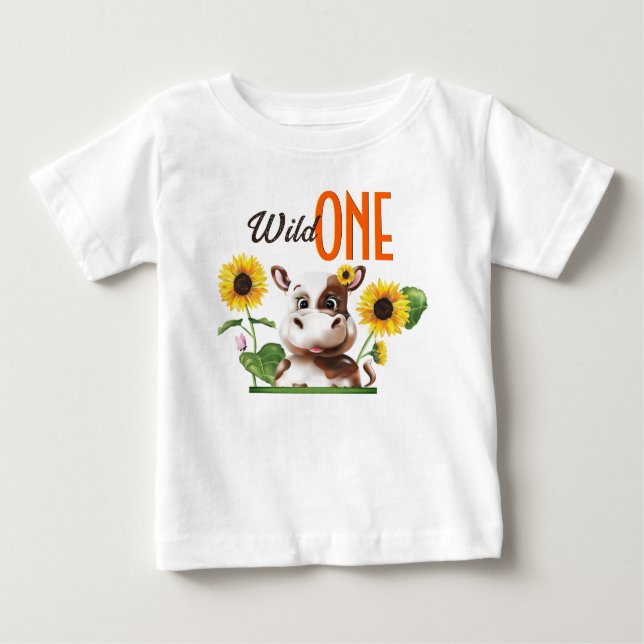 Brown Cow Sunblomma Girl First Birthday T Shirt (Framsida)