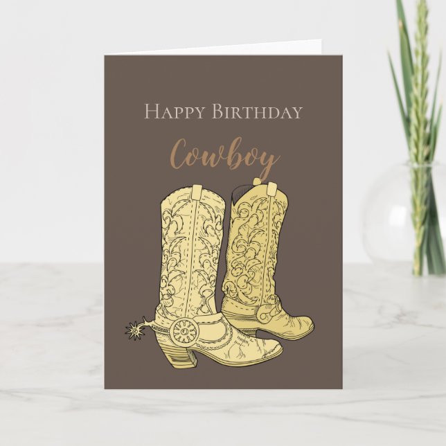 Brown Cowboy Boots Birthday Kort (Framsida)
