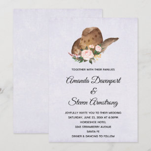 Brown Cowboy Hat med Rosa Flowers Bröllop Inbjudningar