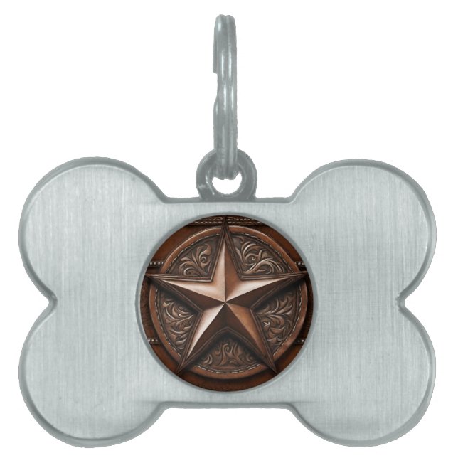 Brown Cowboy Rustic Westernare Land Texas Star ID-bricka Husdjur (Framsidan)