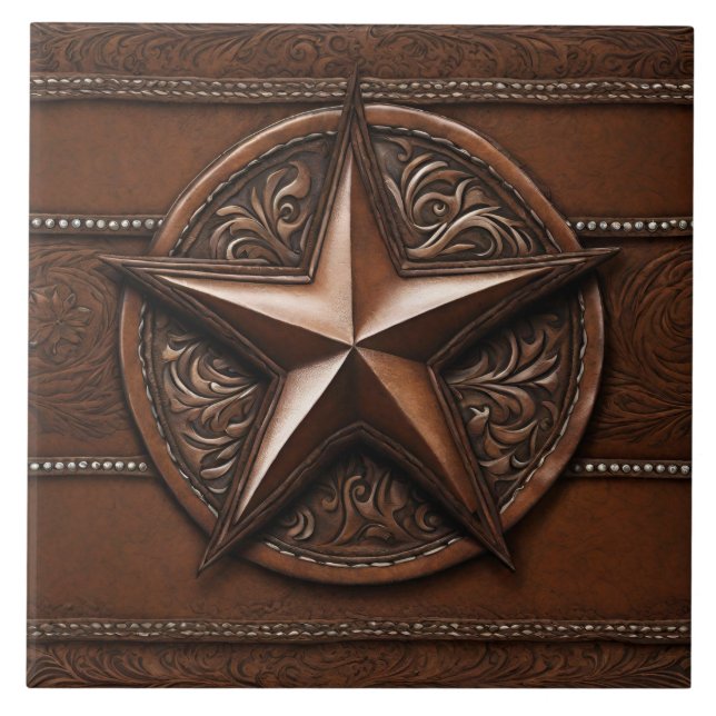 Brown Cowboy Rustic Westernare Land Texas Star Kakelplatta (Framsidan)