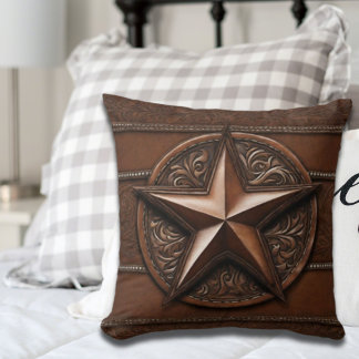 Brown Cowboy Rustic Westernare Land Texas Star Kudde