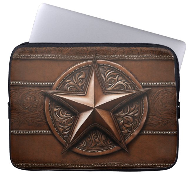 Brown Cowboy Rustic Westernare Land Texas Star Laptop Fodral (Framsidan)