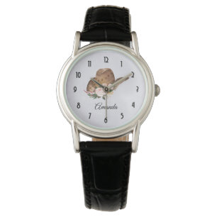 Brown Cowgirl Hat med Rosa Flowers Armbandsur