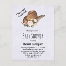 Brown Cowgirl Hat med Rosa Flowers Baby Shower Inbjudan Vykort
