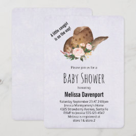 Brown Cowgirl Hat med Rosa Flowers Baby Shower Inbjudningar