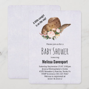 Brown Cowgirl Hat med Rosa Flowers Baby Shower Inbjudningar