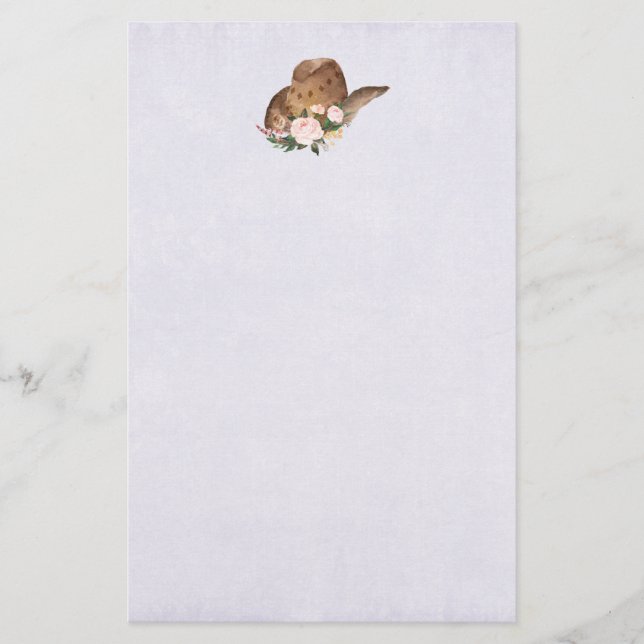 Brown Cowgirl Hat med Rosa Flowers Brevpapper (Framsida)