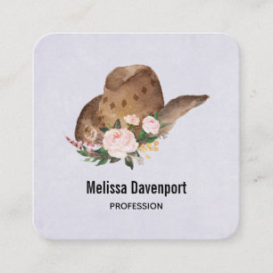 Brown Cowgirl Hat med Rosa Flowers Fyrkantigt Visitkort