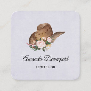 Brown Cowgirl Hat med Rosa Flowers Fyrkantigt Visitkort