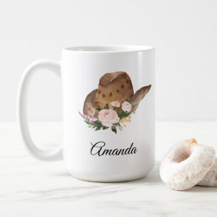 Brown Cowgirl Hat med Rosa Flowers Kaffemugg