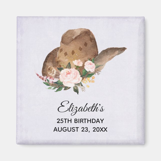 Brown Cowgirl Hat med Rosa Flowers Magnet (Framsidan)