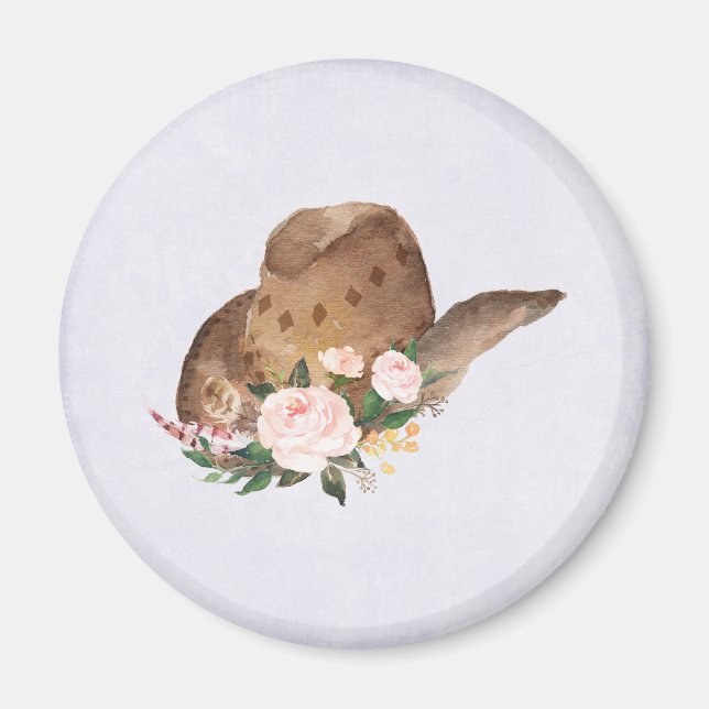 Brown Cowgirl Hat med Rosa Flowers Magnet (Framsidan)