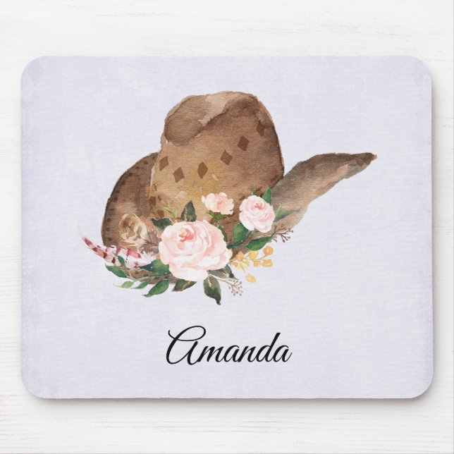 Brown Cowgirl Hat med Rosa Flowers Musmatta (Framsidan)