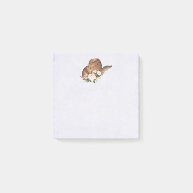 Brown Cowgirl Hat med Rosa Flowers Post-it Block (Framsida)