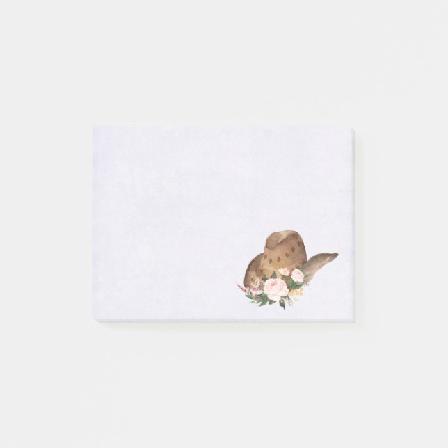 Brown Cowgirl Hat med Rosa Flowers Post-it Block (Framsida)