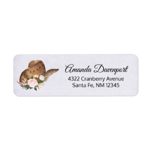 Brown Cowgirl Hat med Rosa Flowers Returadress Etikett