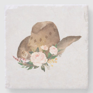Brown Cowgirl Hat med Rosa Flowers Stenunderlägg