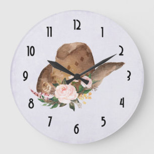Brown Cowgirl Hat med Rosa Flowers Stor Klocka