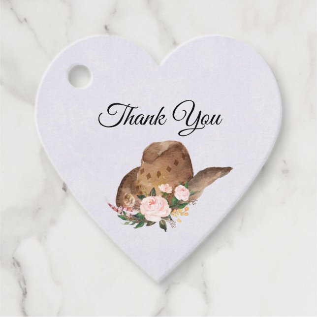 Brown Cowgirl Hat med Rosa Flowers Tack Gåvor Etiketter (Framsida)