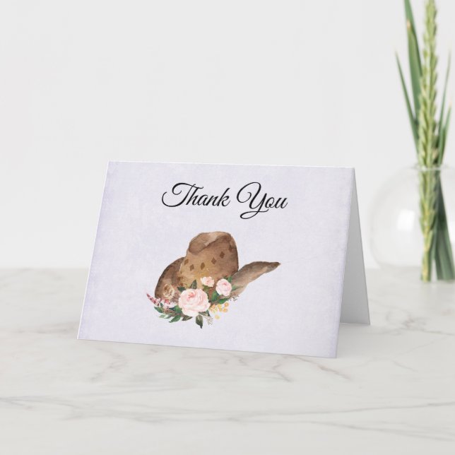 Brown Cowgirl Hat med Rosa Flowers Tack Kort (Framsida)