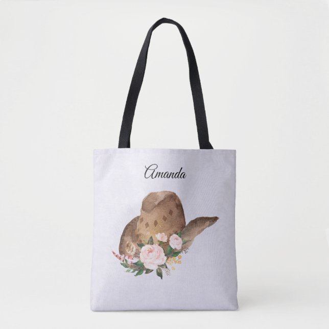 Brown Cowgirl Hat med Rosa Flowers Tygkasse (Framsida)