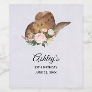 Brown Cowgirl Hat med Rosa Flowers Vinflaska Etikett