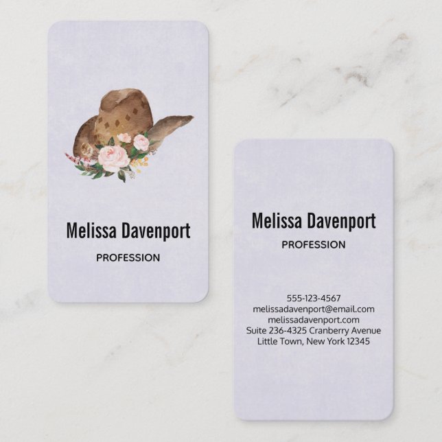 Brown Cowgirl Hat med Rosa Flowers Visitkort (Fram/baksida)