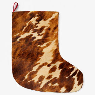 Brown Cowhide Stor Julstrumpa