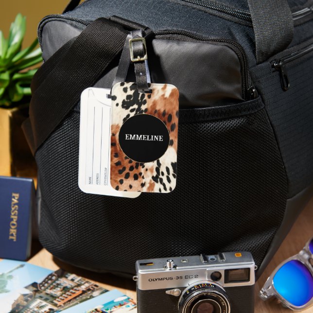 Brown Cream Animal Cowhide Bagagebricka (Framsida & Baksida)