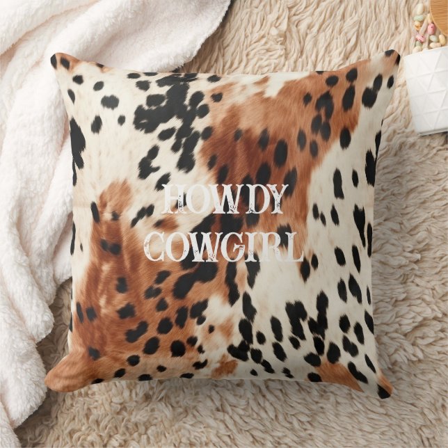 Brown Cream Animal Cowhide Kudde (Filt)