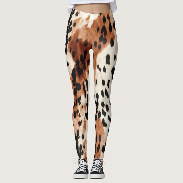Brown Cream Animal Cowhide Leggings (Framsida)