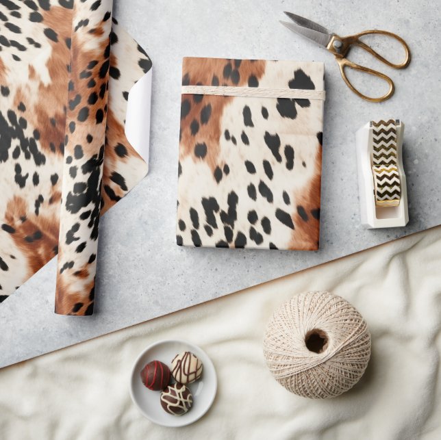 Brown Cream Animal Cowhide Presentpapper (Hantverk)