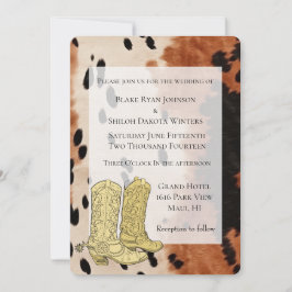 Brown Cream Black Cowhide CowboyBoots Inbjudningar