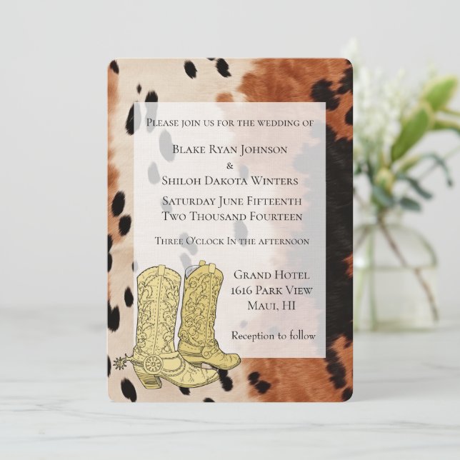 Brown Cream Black Cowhide CowboyBoots Inbjudningar (Stående Fram)