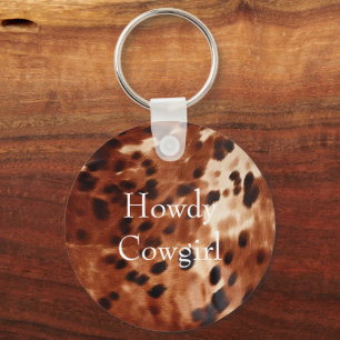 Brown Cream Black Cowhide Nyckelring