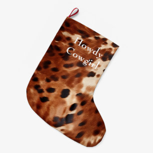 Brown Cream Black Cowhide Stor Julstrumpa