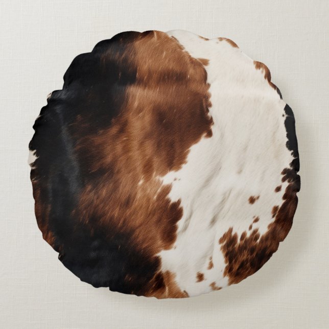 Brown Cream Black Southwest Cowhide Rund Kudde (Framsidan)