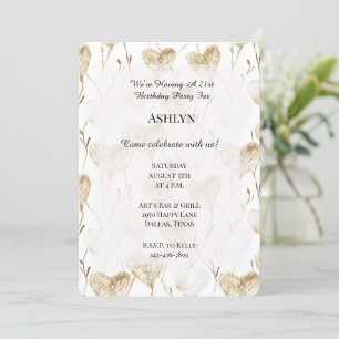 Brown Cream Boho Hearts Birthday Inbjudningar