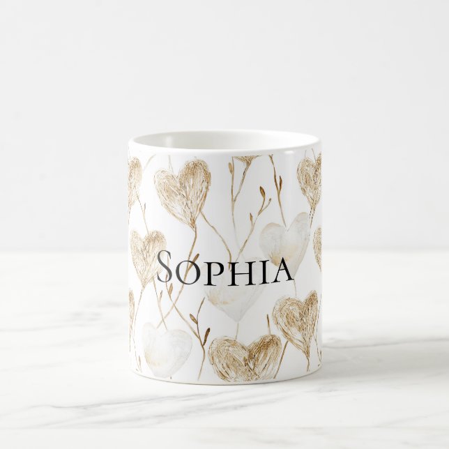 Brown Cream Boho Hearts Kaffemugg (Center)