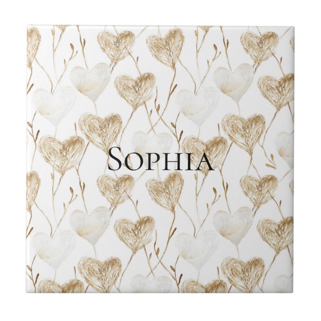 Brown Cream Boho Hearts Kakelplatta (Framsidan)
