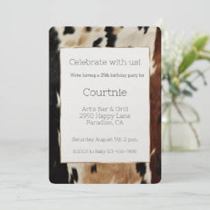 Brown Cream Cowhide Cowgirl Cowboy Birthday Inbjudningar
