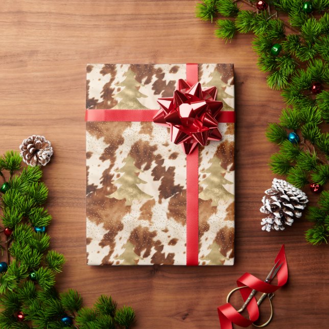 Brown Cream Cowhide Gold Confetti Christmas Tree Presentpapper (Julgåva)