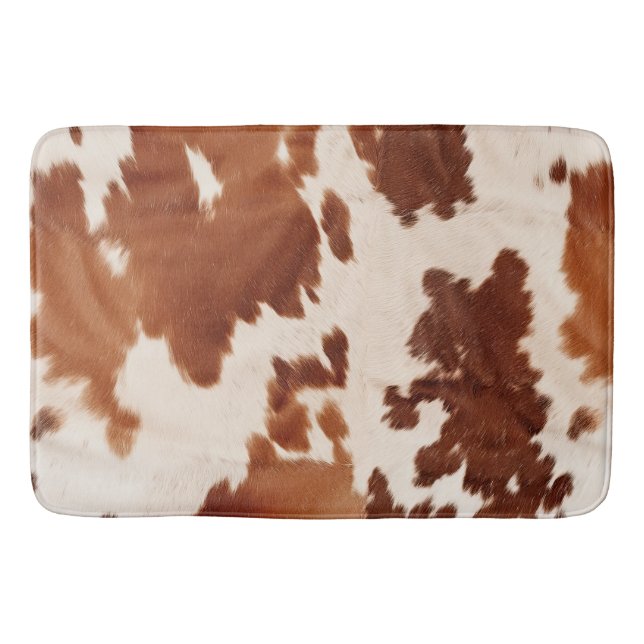 Brown Cream Cowhide Western Badrumsmatta (Framsidan)