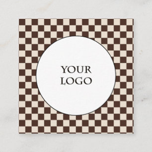 Brown Cream Färg Checks Mönster & Big Logotyp Fyrkantigt Visitkort