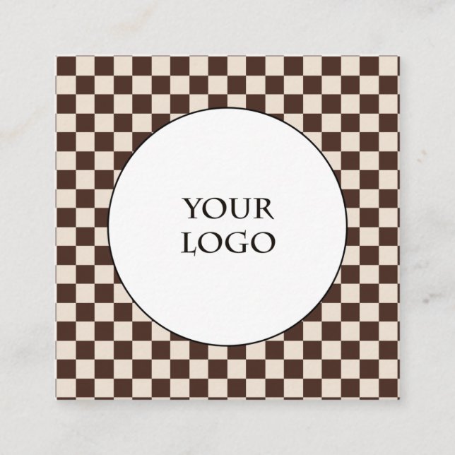 Brown Cream Färg Checks Mönster & Big Logotyp Fyrkantigt Visitkort (Framsida)